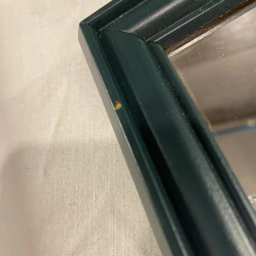 Set Of 2 Vintage Dark Green Wooden Framed Mirrors 7.5 X 7.5 Inches
